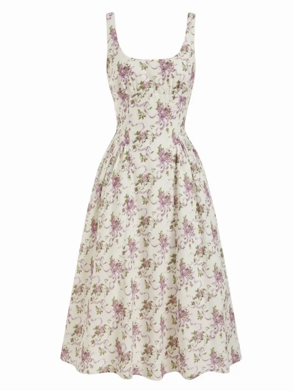 Cider Tie-Back Corset Mid Rise Floral Purple White Sleeveless Midi Dress - Picture 1 of 7
